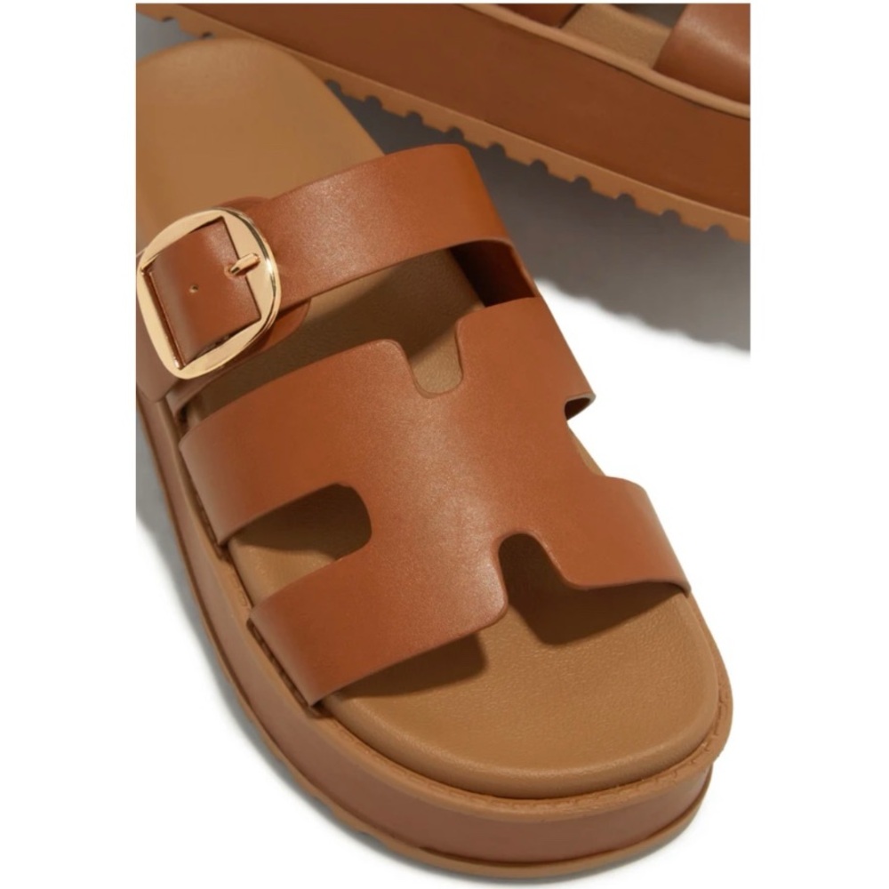 Tan Slip On Chunky Platform Sandals - Picture 4 of 8